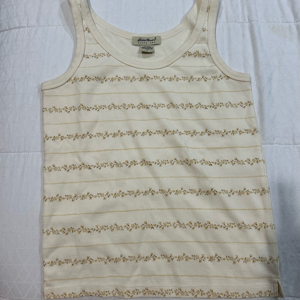 VINTAGE EDDIE BAUER CREAM FLORAL TANK TOP. 100% heavyweight cotton